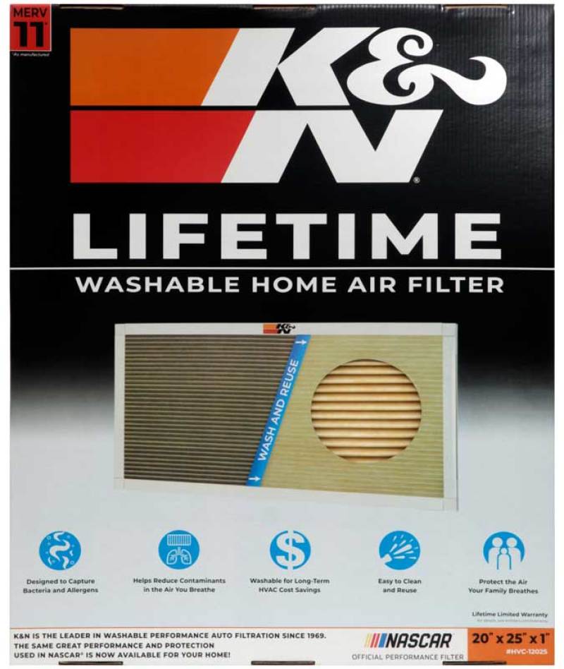 K&N HVAC Filter 20 x 25 x 1 - Reusable Pleated Synthetic Air Filter with MERV 11 Rating