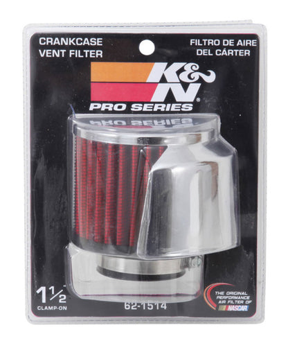 K&N Engineering 62-1514 1.5-Inch Flange Crankcase Vent Filter with Chrome Top and Heat Shield