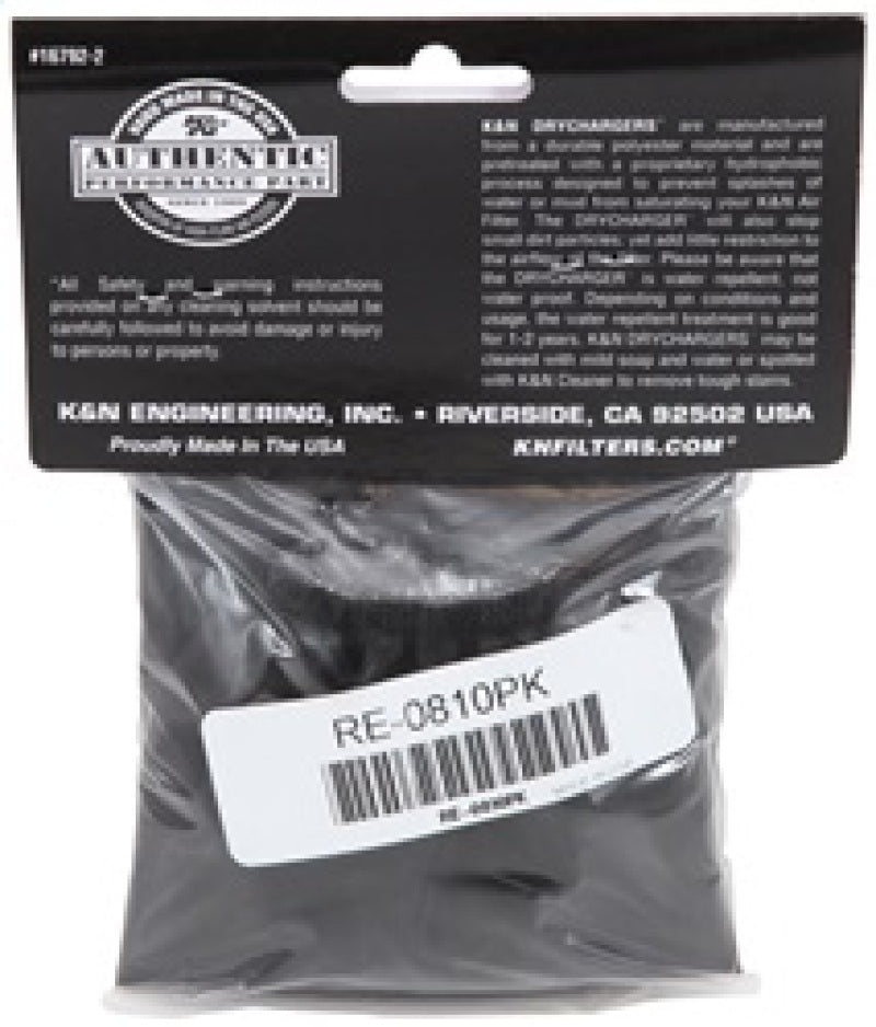 K&N Engineering RE-0810PK Universal Round Tapered Filter Wrap – Black, 6-inch Base, 4.625-inch Top, 9-inch Height