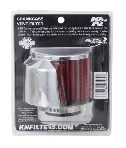 K&N Engineering 62-1514 1.5-Inch Flange Crankcase Vent Filter with Chrome Top and Heat Shield