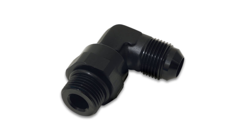 Vibrant -6AN Male Flare to Male -6AN ORB Swivel 90 Degree Adapter Fitting in Black Anodized Aluminum