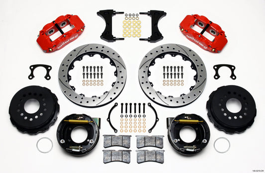 Wilwood Narrow Superlite 4R Rear Parking Brake Disc Kit with 12.88-Inch Rotors and Red Finish for Ford Muscle Cars – Part Number 140-9219-DR