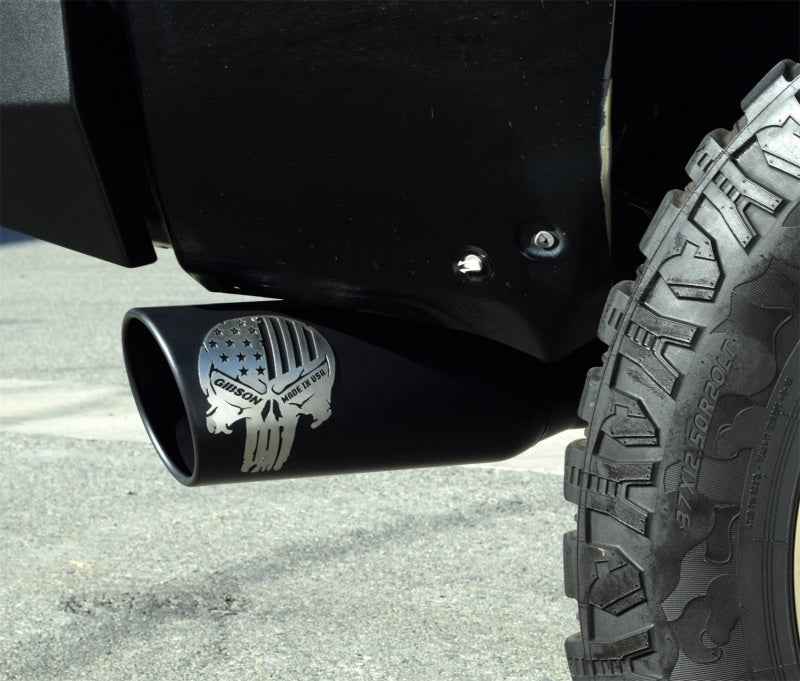 Gibson 18-22 Jeep Wrangler Sport 3.6L 2.5in Patriot Skull Series Cat-Back Dual Exhaust - Blk Ceramic