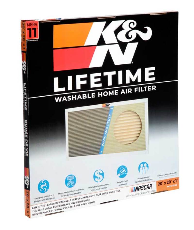 K&N HVAC Filter 20 x 20 x 1 - Reusable Pleated Synthetic Air Filter with MERV 11 Rating