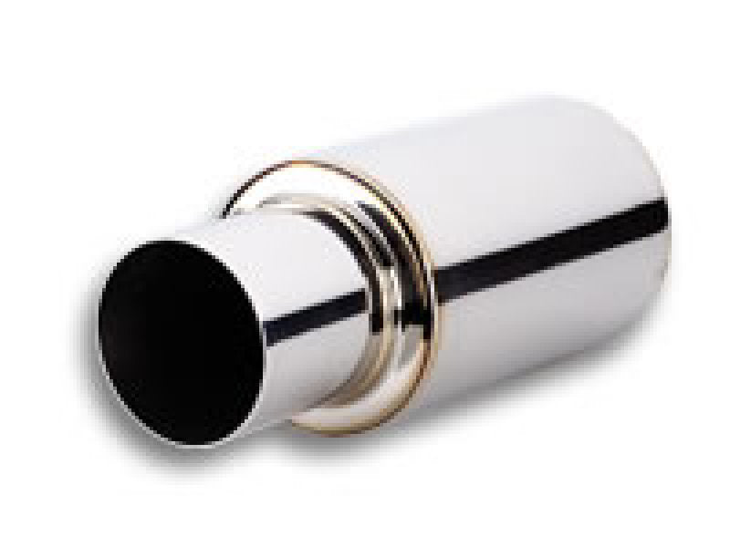 Vibrant TPV Turbo Round Muffler with 4-inch Tip and 3-inch Inlet – High-Performance Stainless Steel Exhaust for Race-Inspired Vehicles