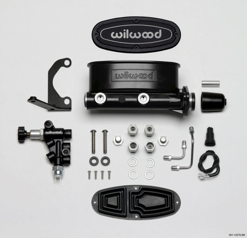 Wilwood HV Tandem Master Cylinder Kit with Combination Proportioning Valve and Mounting Hardware - 1 1/8 Inch Bore, Black Finish