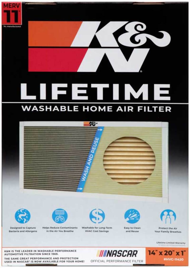 K&N HVAC Filter 14 x 20 x 1 - Washable, Reusable MERV 11 Pleated Synthetic Filter for Home HVAC Systems