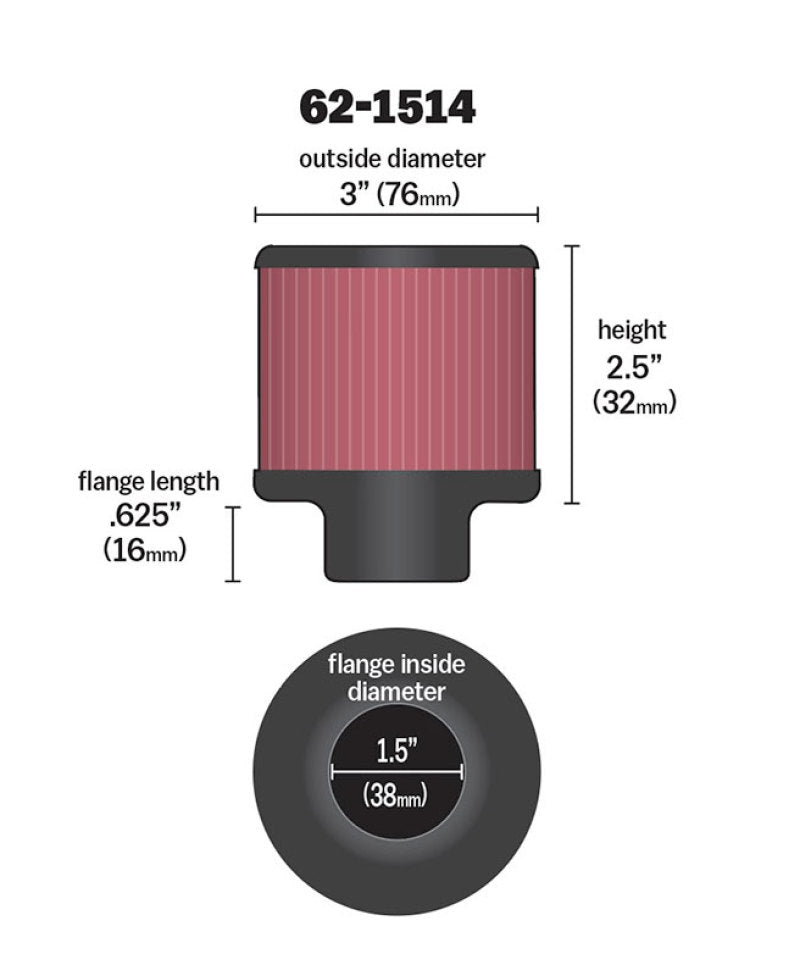 K&N Engineering 62-1514 1.5-Inch Flange Crankcase Vent Filter with Chrome Top and Heat Shield