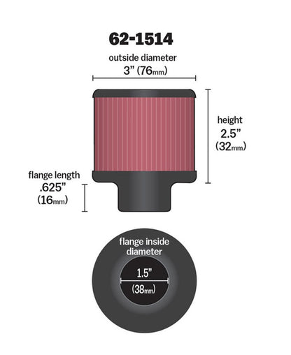 K&N Engineering 62-1514 1.5-Inch Flange Crankcase Vent Filter with Chrome Top and Heat Shield