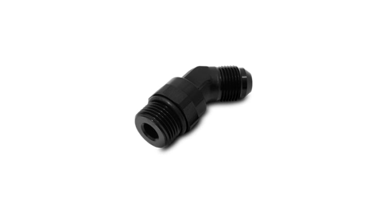 Vibrant -6AN Male Flare to Male -6AN ORB Swivel 45 Degree Adapter Fitting in Black Anodized Aluminum