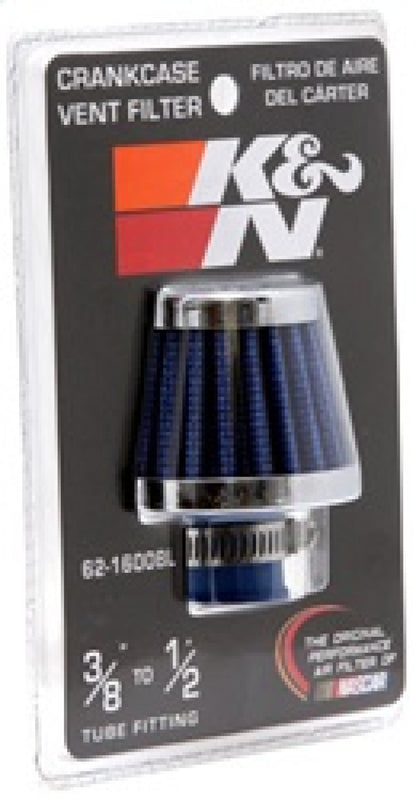 K&N Engineering 62-1600BL Blue Rubber Base Crankcase Vent Filter with Chrome Top and Flange
