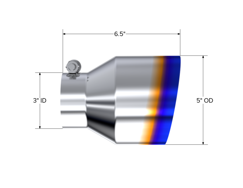 MBRP T304 Stainless Steel Burnt End Angle Cut Exhaust Tip - 3 Inch Inlet, 5 Inch Outlet, 6.5 Inch Length