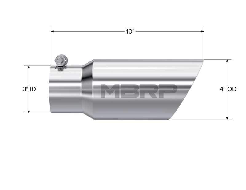 MBRP Universal 4-inch Exhaust Tip with 3-inch Inlet and 10-inch Length - Dual Wall Angled T304 Stainless Steel