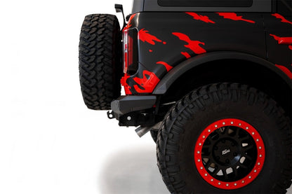 Addictive Desert Designs Stealth Fighter Rear Bumper for Ford Bronco 2021-2023 – Hammer Black with Satin Black Panels and Cube Light Mounts