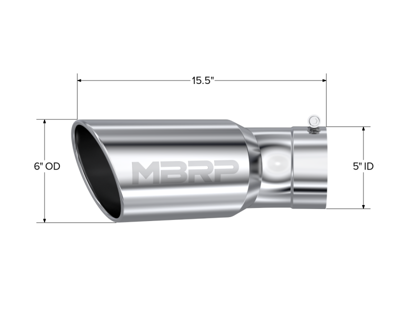 MBRP Universal Exhaust Tip 6-Inch Outer Diameter, 5-Inch Inlet, 15.5-Inch Length, T304 Stainless Steel for Silverado 2500 HD & 3500 HD