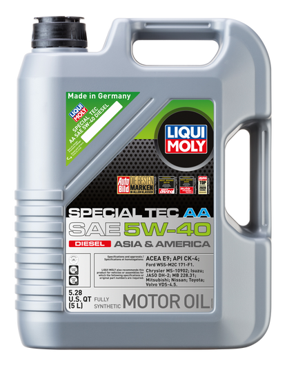 LIQUI MOLY 5L Special Tec AA Motor Oil SAE 5W40 for Diesel Engines with Part Number 20426