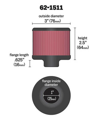 K&N Engineering 62-1511 1-Inch Flange Crankcase Vent Filter with Chrome Top and Deflector Shield