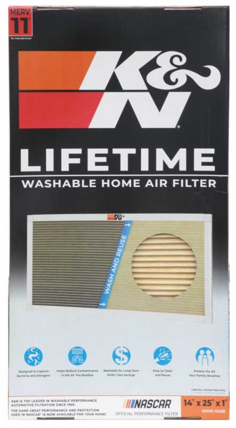 K&N HVAC Filter 14 x 25 x 1 - Reusable Pleated Synthetic Air Filter for Home HVAC Systems