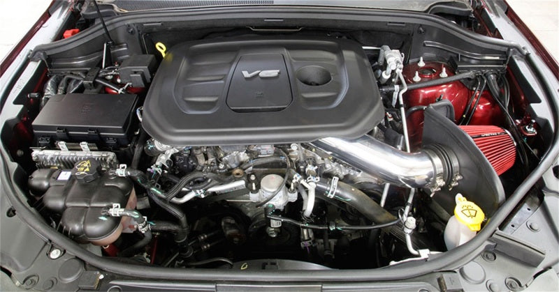 Spectre 16-18 Jeep Grand Cherokee V6 3.6L Fuel Injection Air Intake Kit with Polished Aluminum Tubing and Red Reusable Filter
