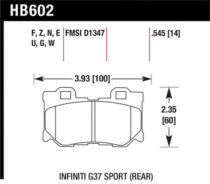 Hawk Infiniti G37 Sport Performance Ceramic Street Rear Brake Pads