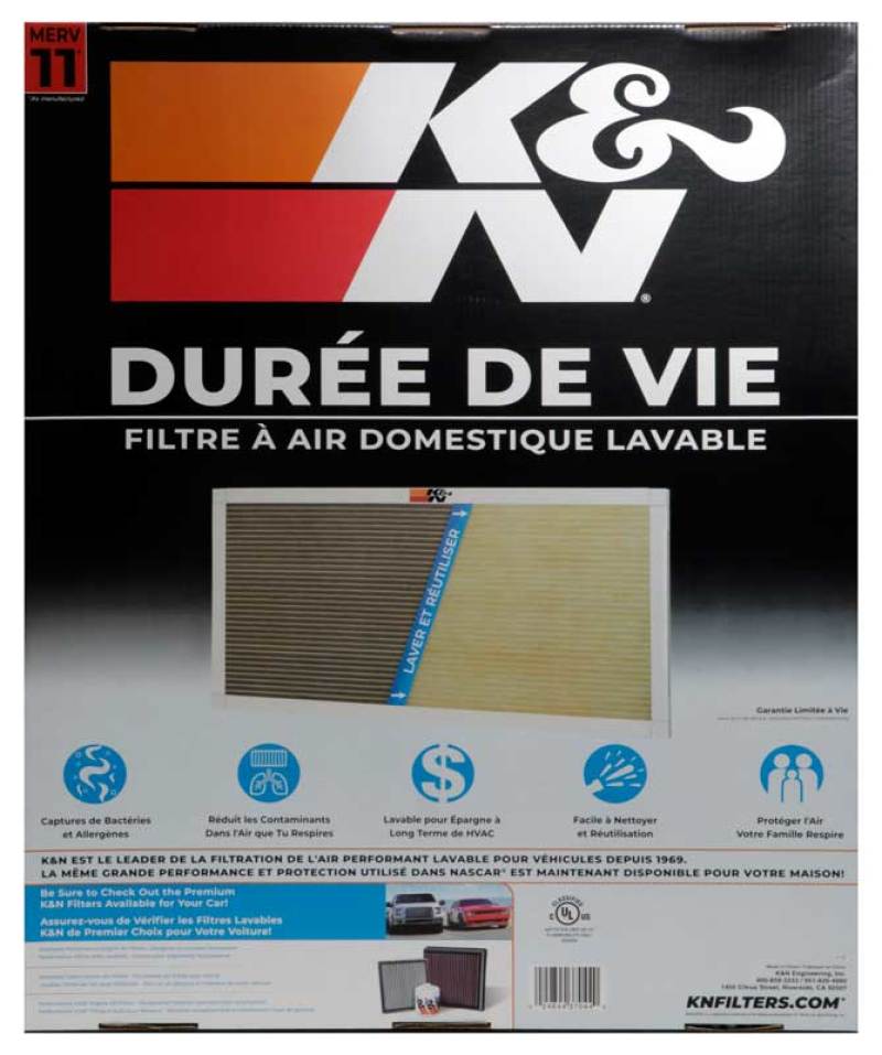 K&N HVAC Filter 20 x 25 x 1 - Reusable Pleated Synthetic Air Filter with MERV 11 Rating