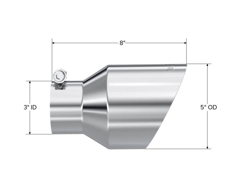 MBRP Universal T304 Stainless Steel Exhaust Tip 3 Inch Inlet / 5 Inch Outlet / 8 Inch Length, Angle Cut, Dual Wall