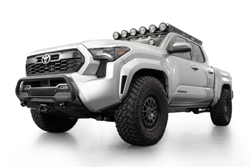 Addictive Desert Designs 2024 Toyota Tacoma Stealth Center Mount Winch Front Bumper with Top Hoop and 20-Inch Light Bar Mount