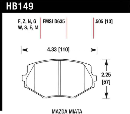 Hawk 94-05 Miata / 01-05 Normal Suspension HPS Street Front Brake Pads (D635)