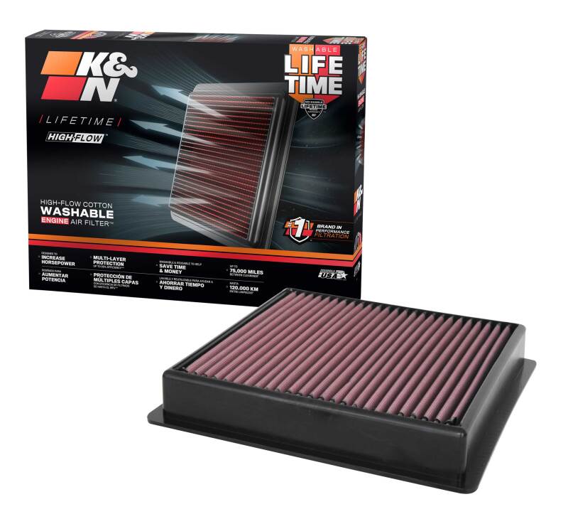 K&N Engineering 33-5100 High-Flow Reusable Air Filter for 2020 Ford F-250 and F-350 Super Duty V8 Models