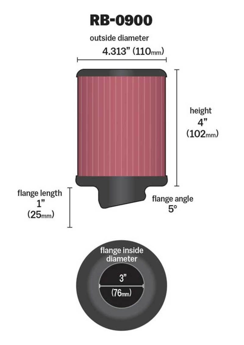 K&N Engineering Universal Rubber Air Filter – 3 Inch Diameter, 4 1/2 Inch Outer Diameter, 4 Inch Height