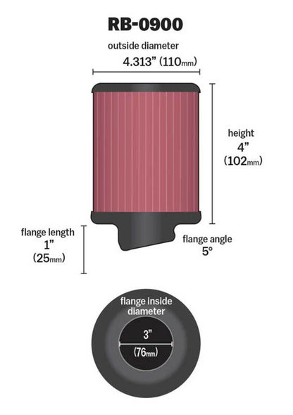 K&N Engineering Universal Rubber Air Filter – 3 Inch Diameter, 4 1/2 Inch Outer Diameter, 4 Inch Height